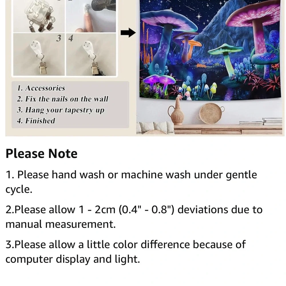Colorful‎ Wall Tapestry, Mushroom Wall Hanging Starry Sky  (H59.1”xW82.7”)